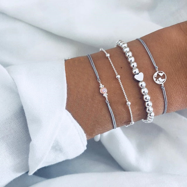 Bow Map Crystal Bead Bracelet - Shopeasywear