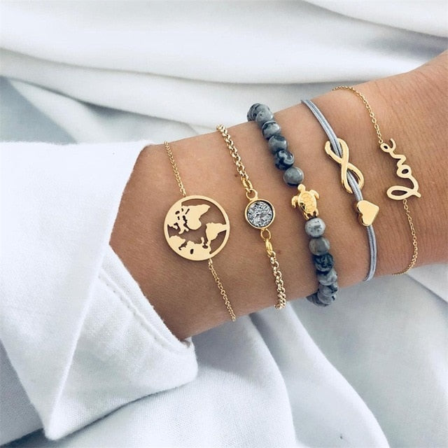 Bow Map Crystal Bead Bracelet - Shopeasywear