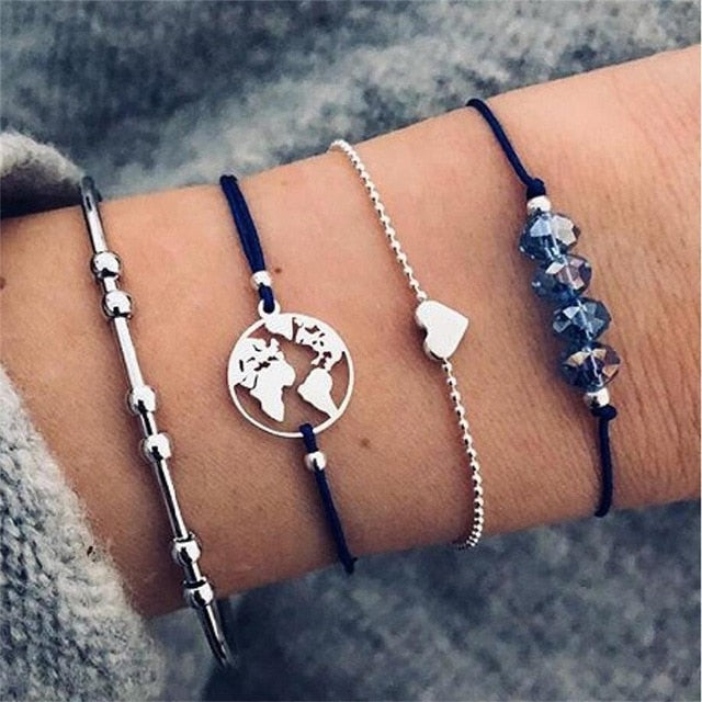 Bow Map Crystal Bead Bracelet - Shopeasywear