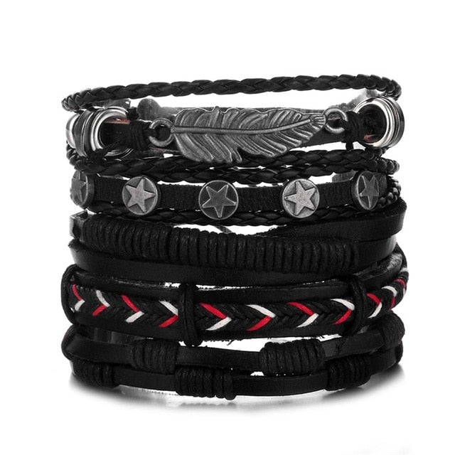 IFMIA Vintage Leather Bracelet Fashion Hand-knitted Multi-layer Leather Feather Leaf Bracelet and Fashion Men's Bracelet Gift - Shopeasywear
