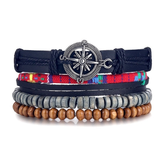 IFMIA Vintage Leather Bracelet Fashion Hand-knitted Multi-layer Leather Feather Leaf Bracelet and Fashion Men's Bracelet Gift - Shopeasywear