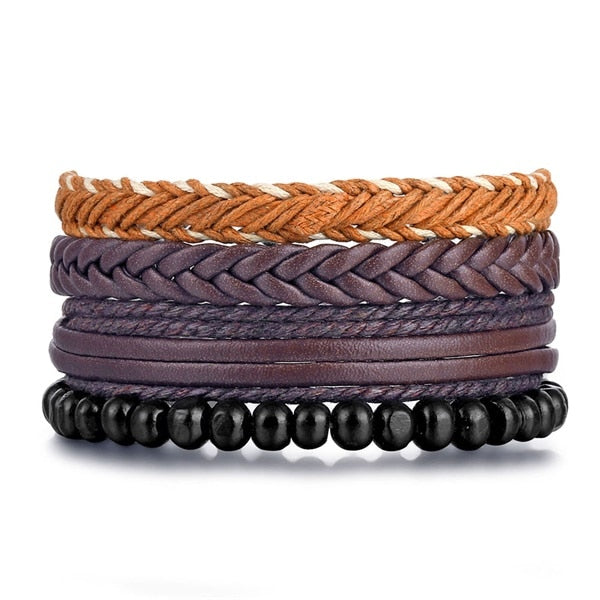 IFMIA Vintage Leather Bracelet Fashion Hand-knitted Multi-layer Leather Feather Leaf Bracelet and Fashion Men's Bracelet Gift - Shopeasywear