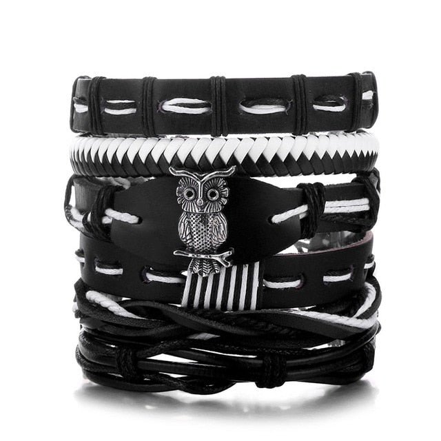 IFMIA Vintage Leather Bracelet Fashion Hand-knitted Multi-layer Leather Feather Leaf Bracelet and Fashion Men's Bracelet Gift - Shopeasywear