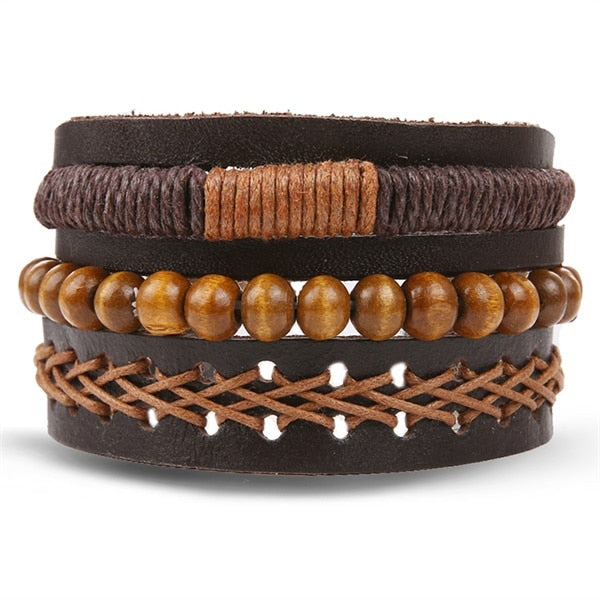 IFMIA Vintage Leather Bracelet Fashion Hand-knitted Multi-layer Leather Feather Leaf Bracelet and Fashion Men's Bracelet Gift - Shopeasywear