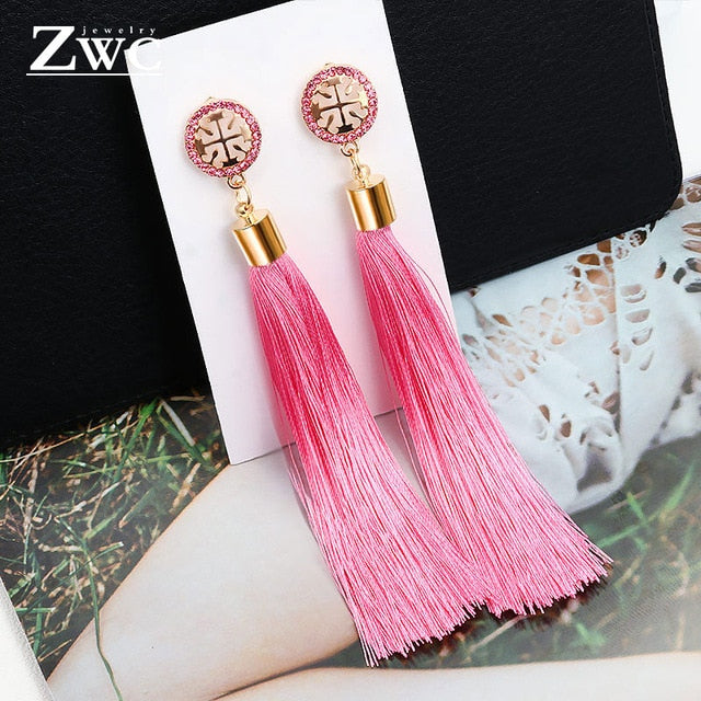 ZWC Vintage Ethnic Long Tassel Drop Earrings for Women Lady Fashion Bohemian Statement Fringe Dangle Women Earring 2019 Jewelry - Shopeasywear