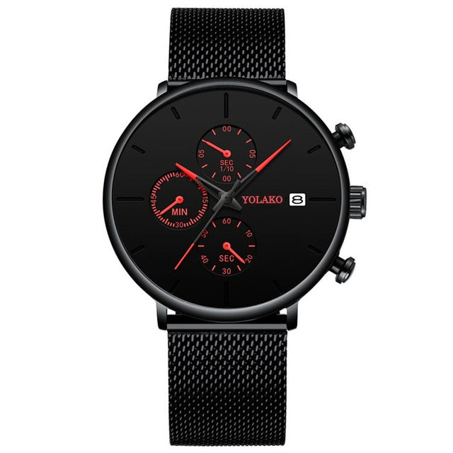 Men's Fashion Watch Stainless Steel Mesh Belt Calendar Quartz Sport Watches Business Casual Watch for Man Clock Montre Homme - Shopeasywear