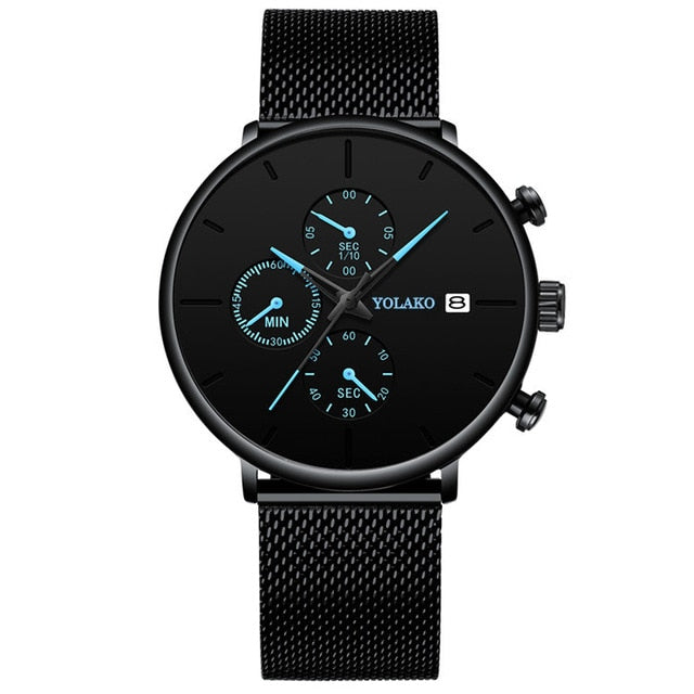Men's Fashion Watch Stainless Steel Mesh Belt Calendar Quartz Sport Watches Business Casual Watch for Man Clock Montre Homme - Shopeasywear