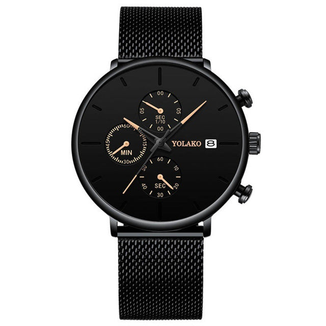 Men's Fashion Watch Stainless Steel Mesh Belt Calendar Quartz Sport Watches Business Casual Watch for Man Clock Montre Homme - Shopeasywear