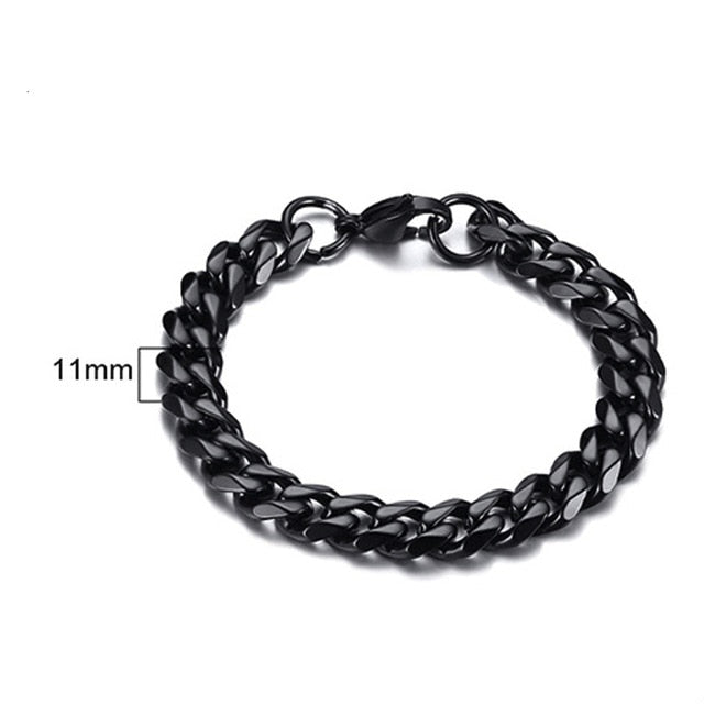 PUNK SILVER COLOR CURB CHAIN BRACELET FASHION MEN'S STAINLESS STEEL BANGLE BRACELETS 3MM 5MM 7MM 9MM 11MM - Shopeasywear