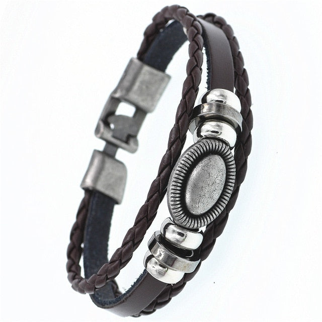 Pulsera de cuero DGW Lucky Vintage para hombre, para jugar a las cartas, colgante de Raja Vegas, pulsera trenzada multicapa para mujer, Dropshipping - Shopeasywear