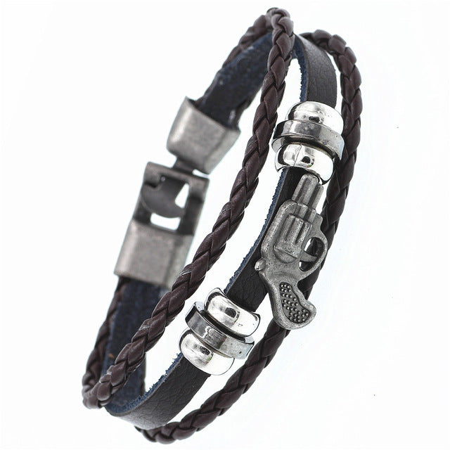 Pulsera de cuero DGW Lucky Vintage para hombre, para jugar a las cartas, colgante de Raja Vegas, pulsera trenzada multicapa para mujer, Dropshipping - Shopeasywear
