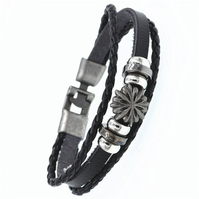 Pulsera de cuero DGW Lucky Vintage para hombre, para jugar a las cartas, colgante de Raja Vegas, pulsera trenzada multicapa para mujer, Dropshipping - Shopeasywear