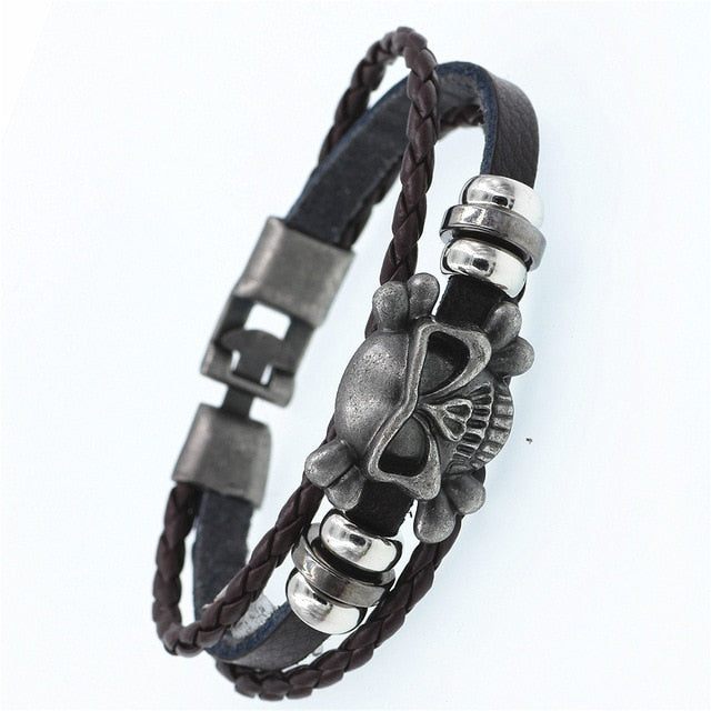 Pulsera de cuero DGW Lucky Vintage para hombre, para jugar a las cartas, colgante de Raja Vegas, pulsera trenzada multicapa para mujer, Dropshipping - Shopeasywear