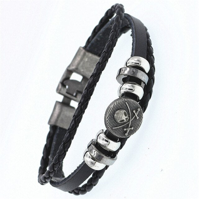 Pulsera de cuero DGW Lucky Vintage para hombre, para jugar a las cartas, colgante de Raja Vegas, pulsera trenzada multicapa para mujer, Dropshipping - Shopeasywear