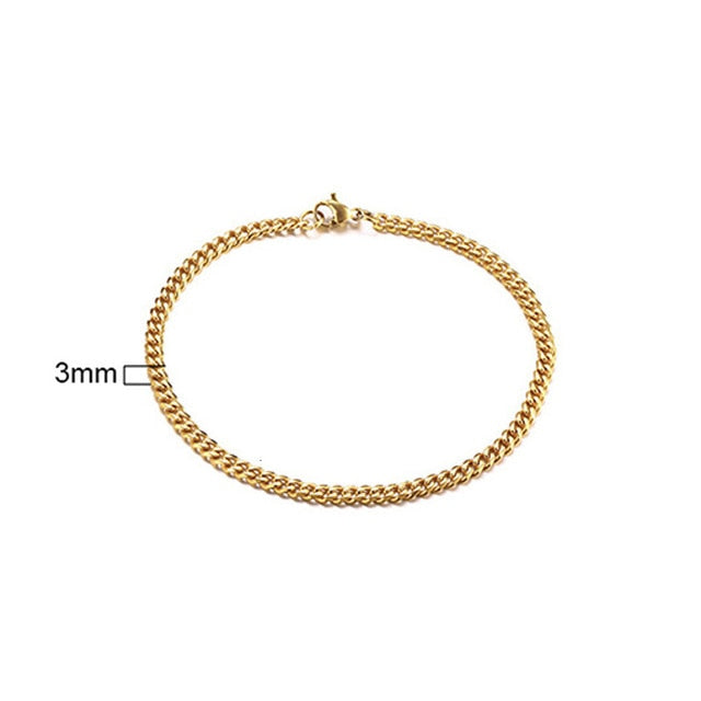 Men's Bracelet Curb Cuban Link Chain Stainless Steel Mens Womens Bracelets Bangle Gold Tone No Fade 3mm to 11mm - Shopeasywear