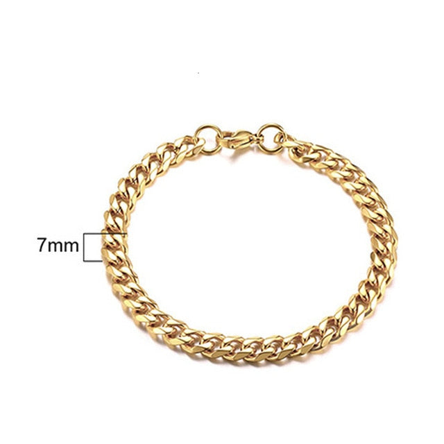 Men's Bracelet Curb Cuban Link Chain Stainless Steel Mens Womens Bracelets Bangle Gold Tone No Fade 3mm to 11mm - Shopeasywear