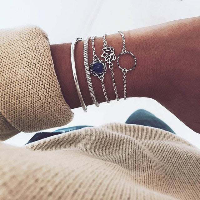 Yobest bohême alliage multi-couches or argent perles paillettes ensemble Bracelet pour femmes bijoux pied chaîne bracelets de cheville accessoires cadeau - Shopeasywear