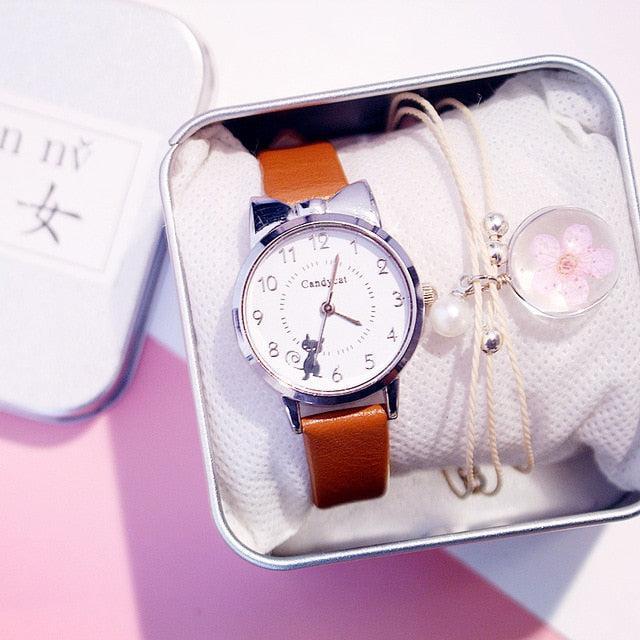 Kids Watches Students Children Pink Watch Girls sale Leather Child Hours Black Cat Quartz Wristwatch Girl Gift Clocks reloj часы - Shopeasywear