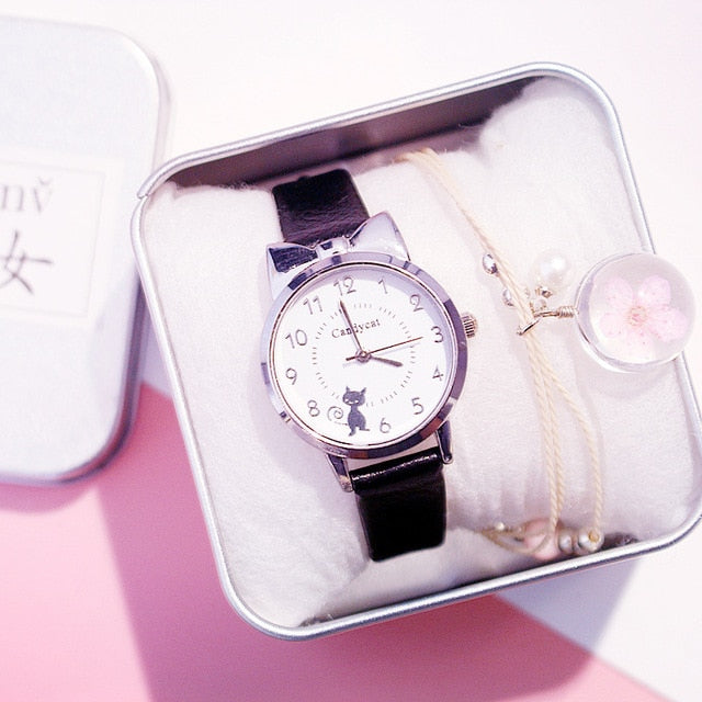 Kids Watches Students Children Pink Watch Girls sale Leather Child Hours Black Cat Quartz Wristwatch Girl Gift Clocks reloj часы - Shopeasywear