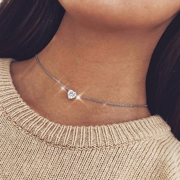 Moon Star Crystal Heart Necklace for Women - Shopeasywear