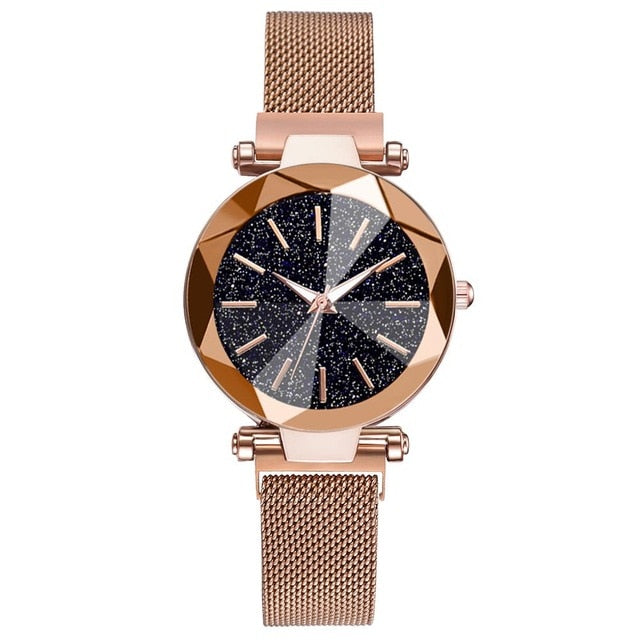 Luxury Starry Sky Stainless Steel Mesh Bracelet Watches For Women Crystal Analog Quartz Wristwatches Ladies Sports Dress Clock - Shopeasywear