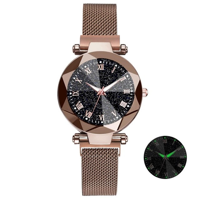 Luxury Starry Sky Stainless Steel Mesh Bracelet Watches For Women Crystal Analog Quartz Wristwatches Ladies Sports Dress Clock - Shopeasywear