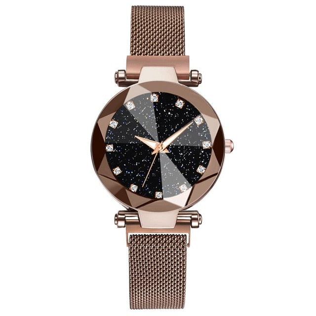 Luxury Starry Sky Stainless Steel Mesh Bracelet Watches For Women Crystal Analog Quartz Wristwatches Ladies Sports Dress Clock - Shopeasywear