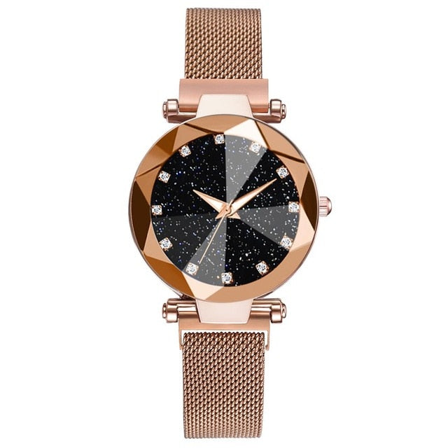 Luxury Starry Sky Stainless Steel Mesh Bracelet Watches For Women Crystal Analog Quartz Wristwatches Ladies Sports Dress Clock - Shopeasywear