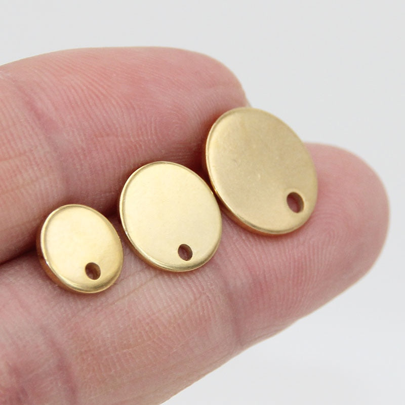 Gold Earstud 316L Stainless Steel Ear Post with 8mm/ 10mm/ 12mm Round Flat Pad Base Setting with Hole Hypo-Allergenic Posts - Shopeasywear