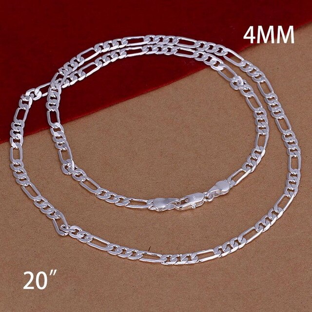 Fashion Women Silver Color  Men's Chains Necklace 4mm Flat Three One Link Chain High Quality Women Hip Hop Necklace - Shopeasywear