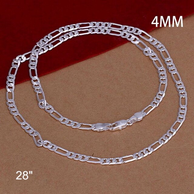 Fashion Women Silver Color  Men's Chains Necklace 4mm Flat Three One Link Chain High Quality Women Hip Hop Necklace - Shopeasywear