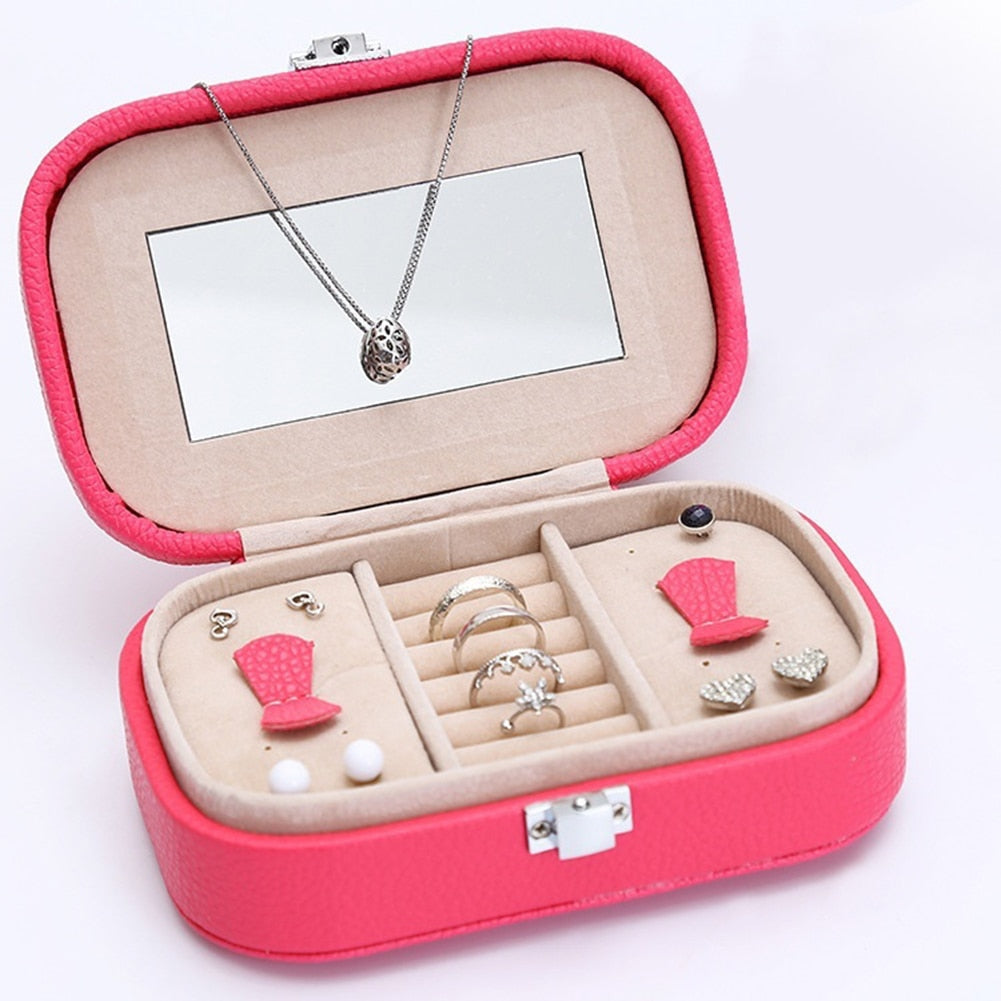 Jewelry Storage Box Portable Ring Display Box Earring Storage Case Jewelry Organizer with Mirror Faux Leather Jewelry Box Women - Shopeasywear