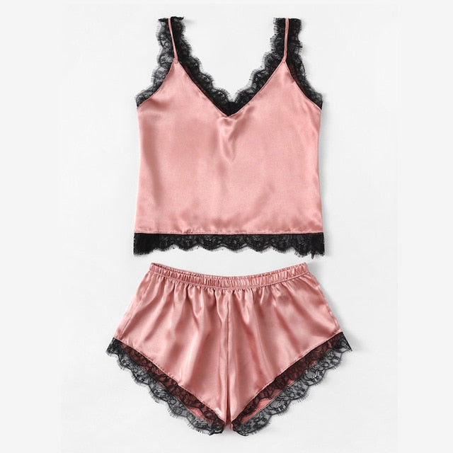 Summer Sleepwear Sexy Satin Pajamas Set