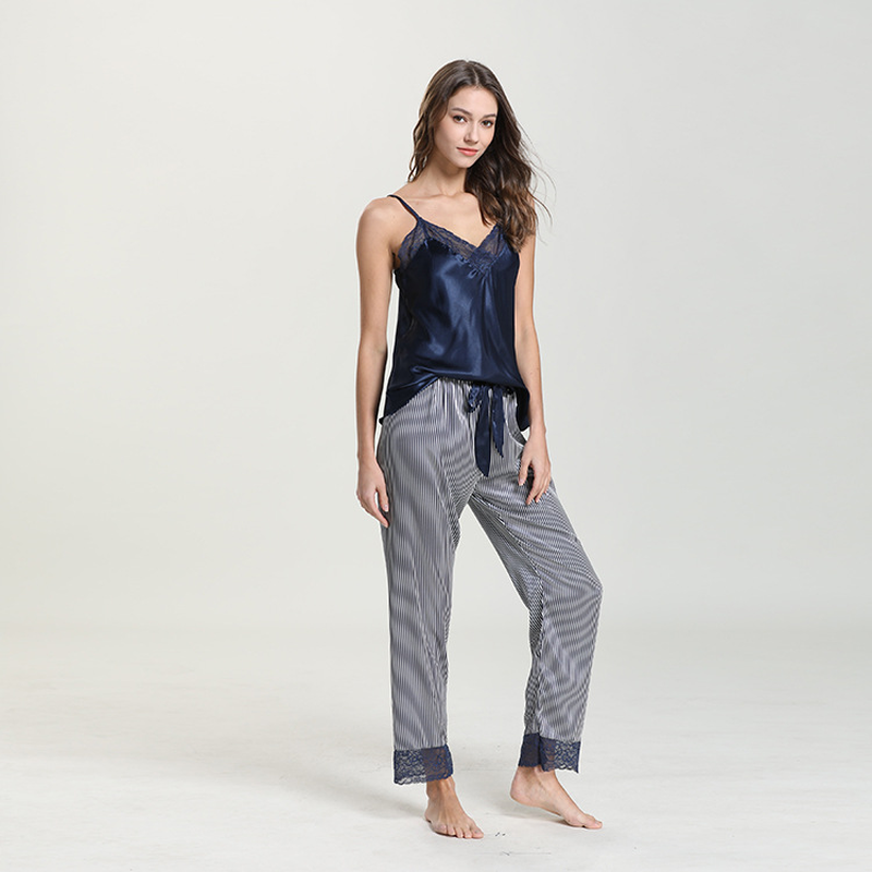 2 Piece Sexy Lace Satin Pajamas For Women