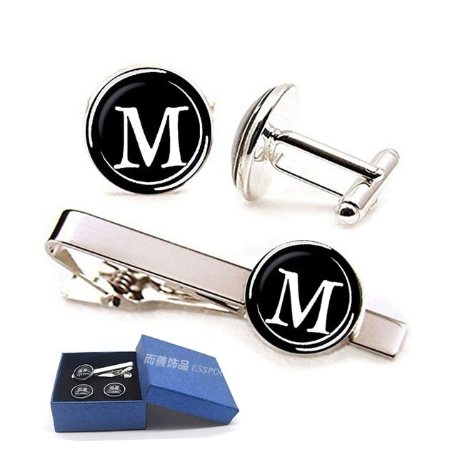 26 Letter A-Z Cufflinks and Tie Clip Set - Shopeasywear
