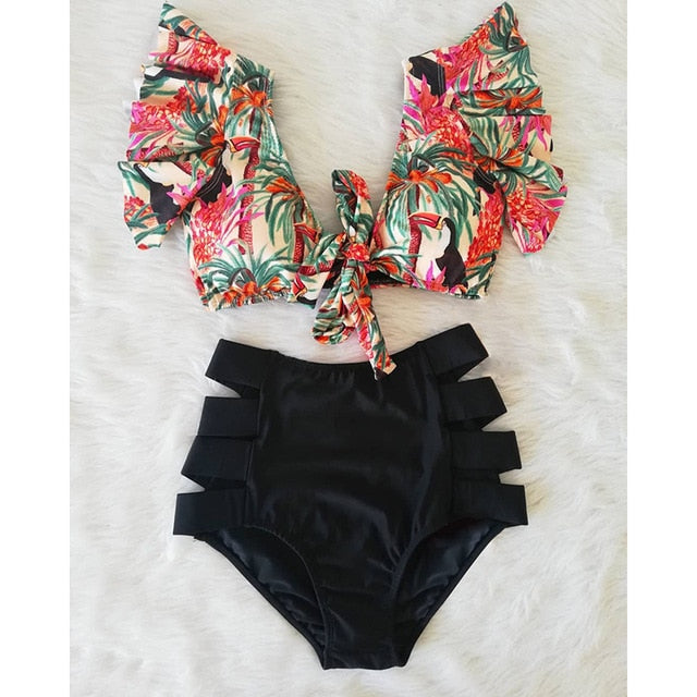 2020 New Double Shoulder Ruffle Bikini Set