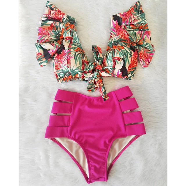 2020 New Double Shoulder Ruffle Bikini Set
