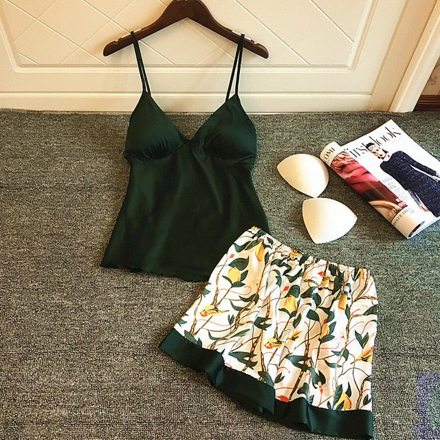 Summer Sexy Women Pajamas with Chest Pads