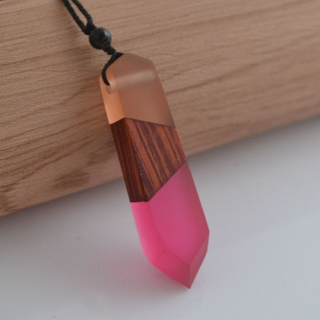 Vintage men & woman fashionable wood pendant necklace, woven rope