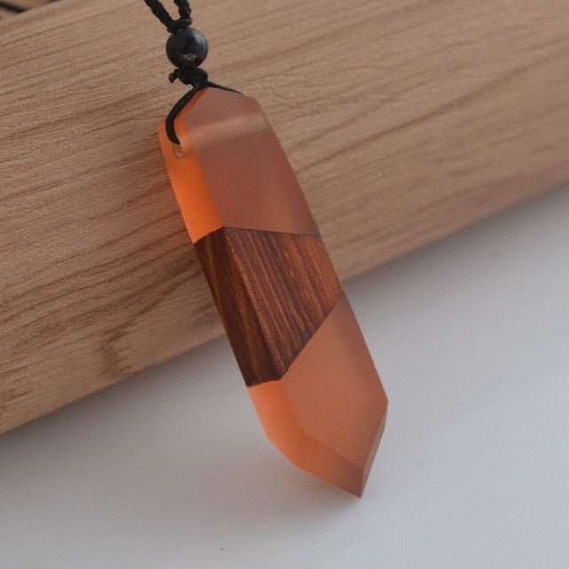 Vintage men & woman fashionable wood pendant necklace, woven rope