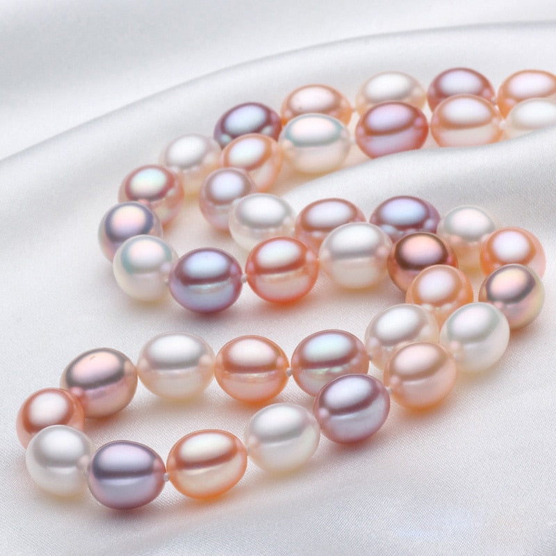 Fashion Long natural freshwater pearl jewelry necklace wedding for women,genuine 925 silver mother pearl necklace drop shipping