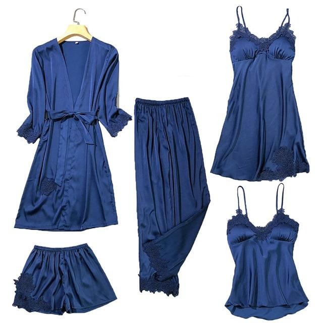 5 Pieces Silk Home Women Pajamas