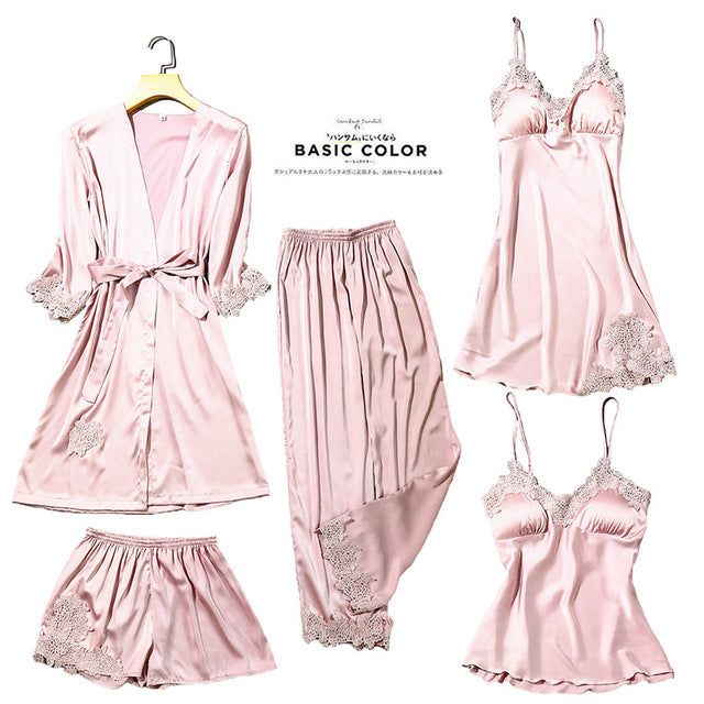 5 Pieces Silk Home Women Pajamas