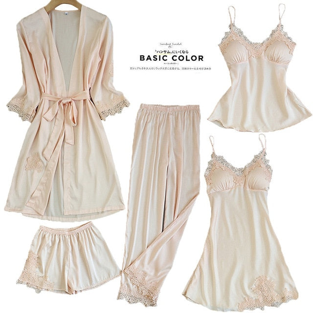5 Pieces Silk Home Women Pajamas
