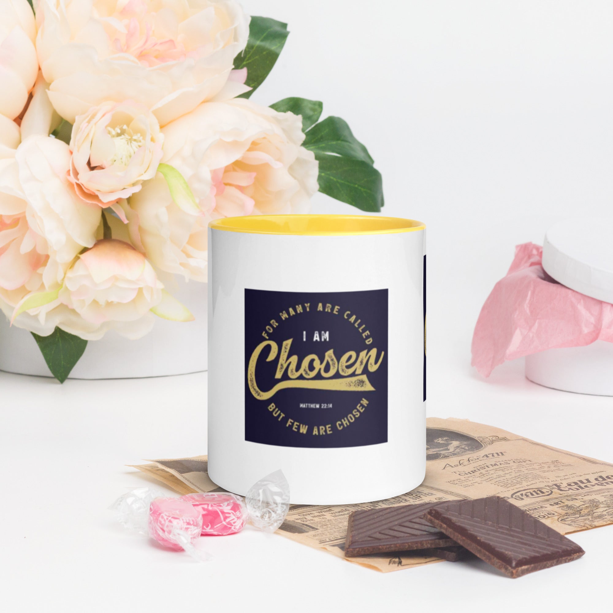 Custom Religious Coffee Mug with Color yellow gold  Inside