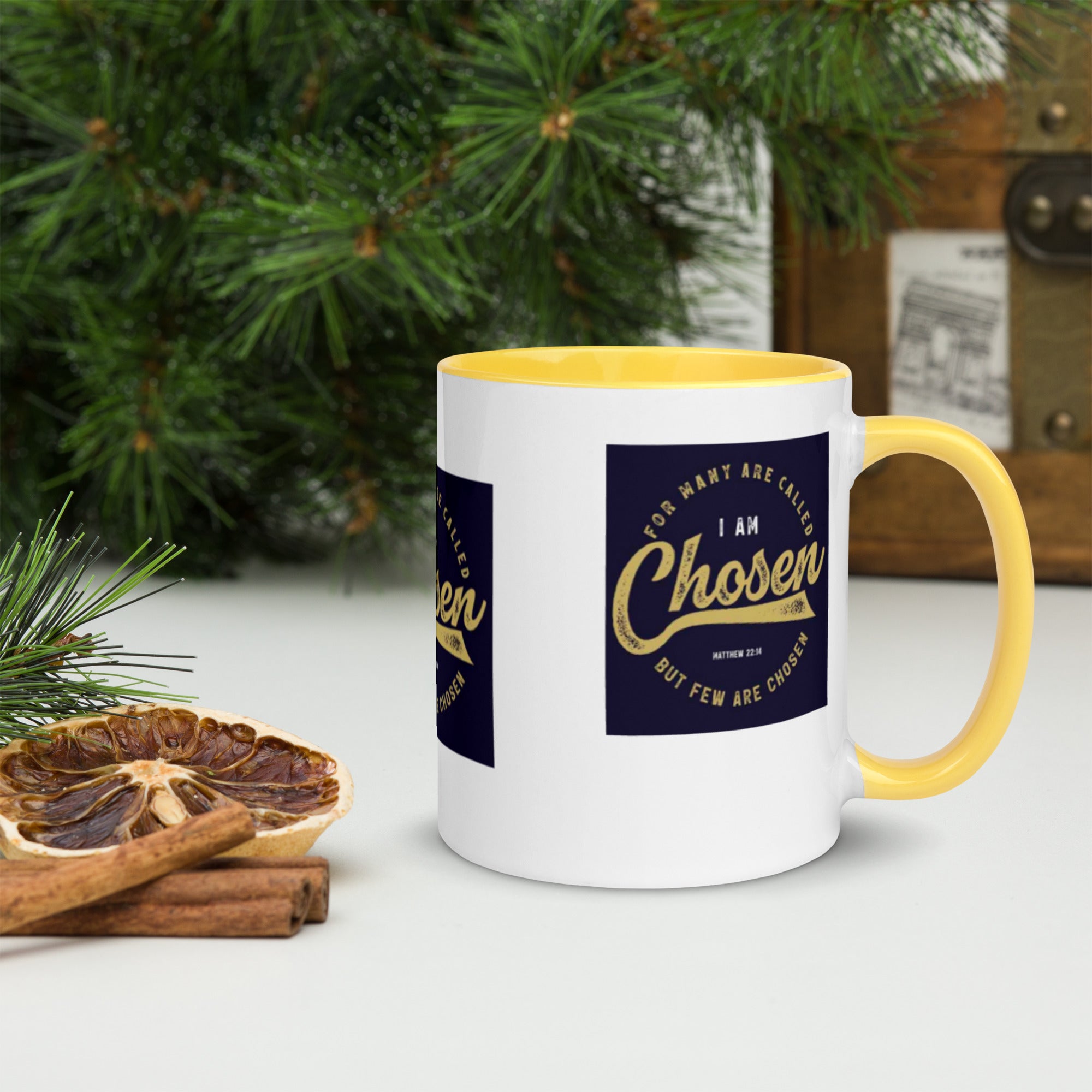 Custom Religious Coffee Mug with Color yellow gold  Inside